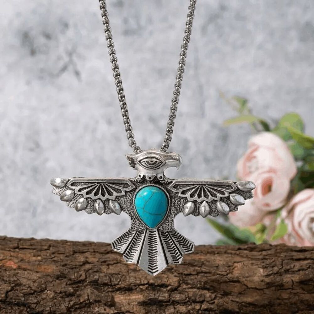Eagle Stainless Steel Turquoise Unisex  Pendant Necklace